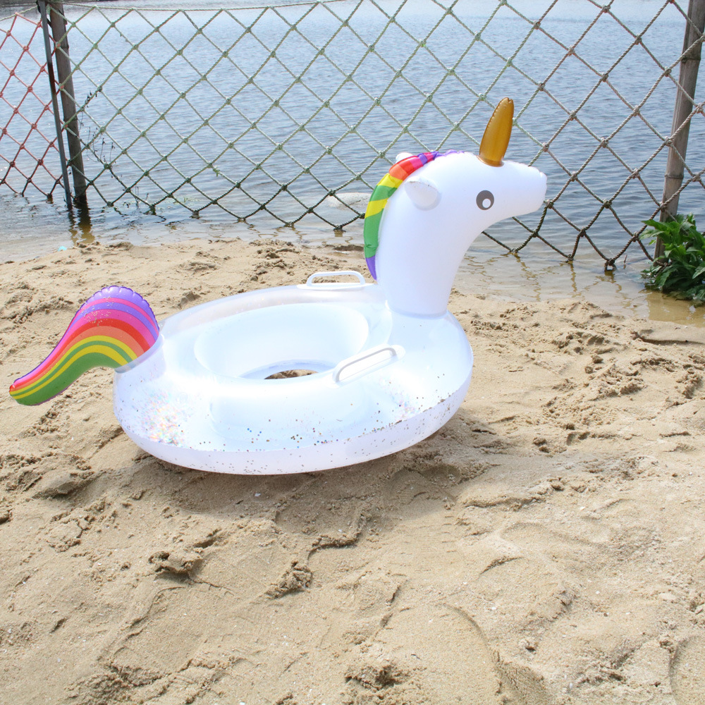 Manufactor goods in stock wholesale transparent Sequins Rainbow unicorn Seat ring children inflation Sequins Swim ring Seat ring