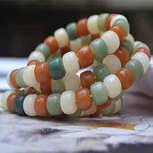 厂家批发108颗彩色多宝风化菩提根桶珠 多宝菩提根 白绿黄8*10mm