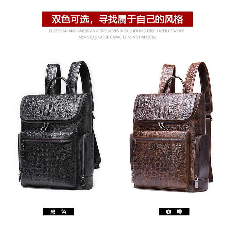 Ba lô nam da bò lớp đầu vân cá sấu, ngăn laptop 15 inch, dung tích lớn — 1269 Đen (Vân cá sấu), Màu đen, Cà phê, 1269 Đen (rơi tự nhiên) chi tiết 9