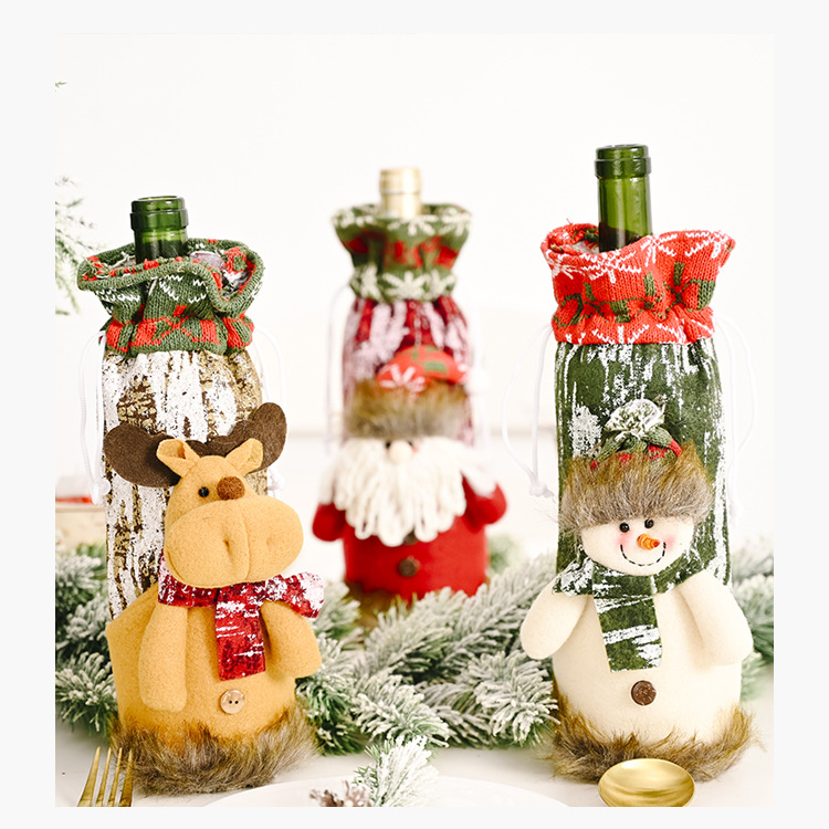 Christmas Decoration Knitted Imitation Bark Wine Bottle Cover Deccoration display picture 11