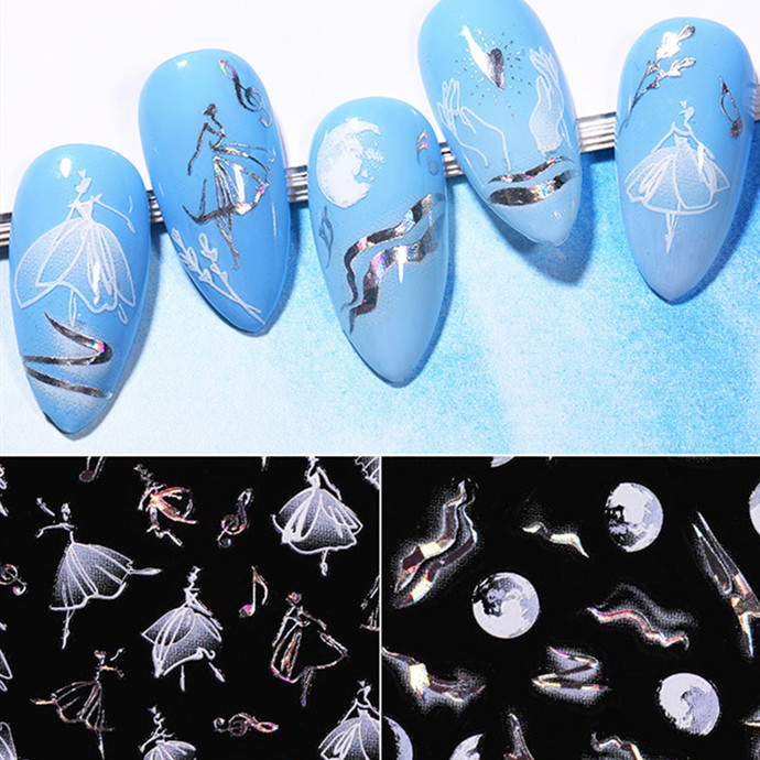 美甲新款漸變浮雕美甲貼白色雪花芭蕾舞指甲貼