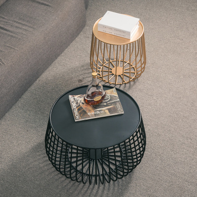 北欧现代简约铁艺茶几客厅创意南瓜茶几金色鸟笼边几角几圆形茶几|ms