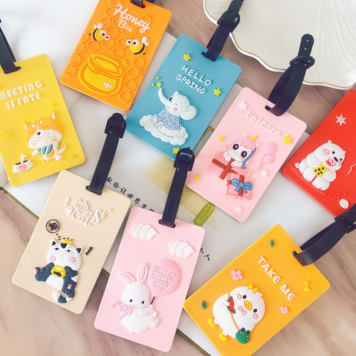 Creative PVC soft rubber luggage tag, cute cartoon boarding pass, silicone bus card holder, travel tag, wholesale and customization