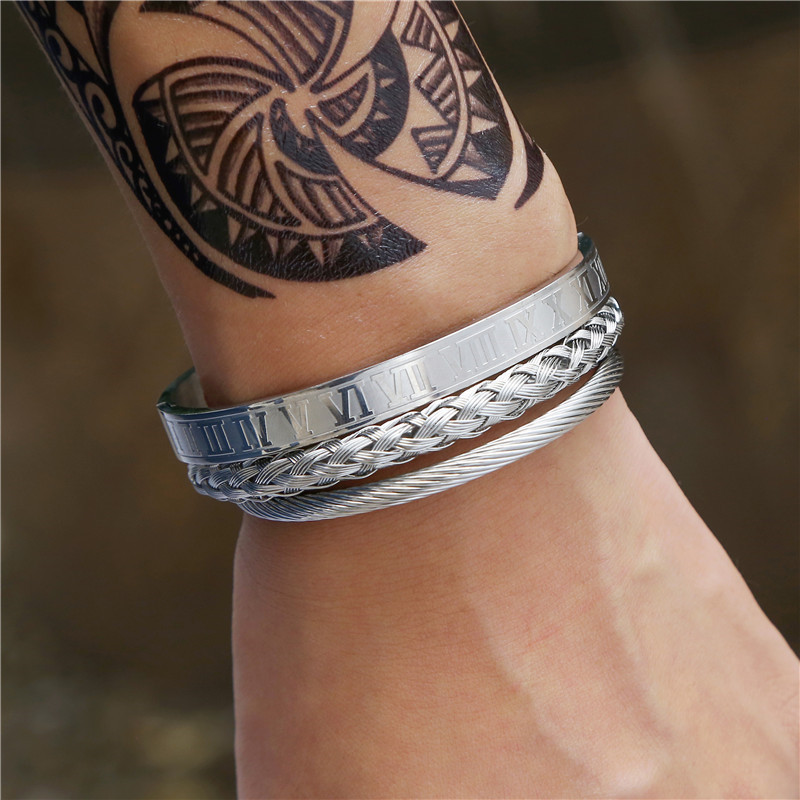 Titanium Steel Men's Open Bracelet Set display picture 7