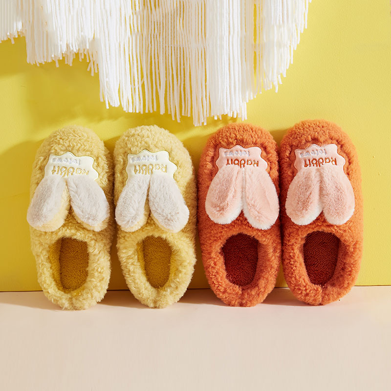 2020秋冬新款棉拖女可愛卡通兔耳朵情侶棉鞋男保暖毛絨室內家居拖