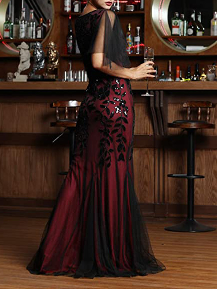 Primavera y verano 1920s vintage vestido de noche con lentejuelas dama de honor banquete largo delgado vestido de cola de pez más tamaño ropa de mujer en stock