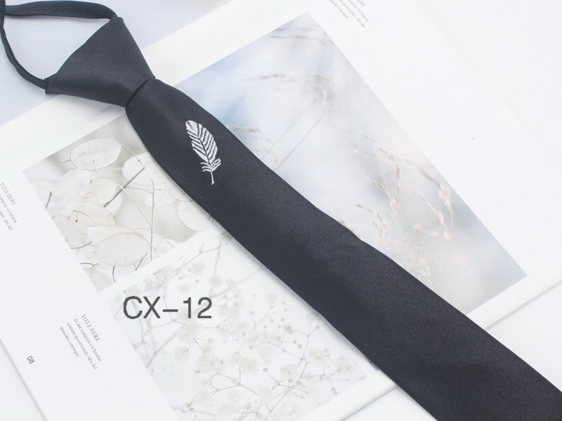 Corbata negra para hombre sin correa de cuerda moda negocios casual corbata profesional bordado personalizado