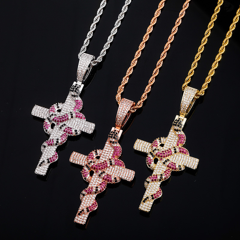 Retro Snake Cross Pendant Necklace