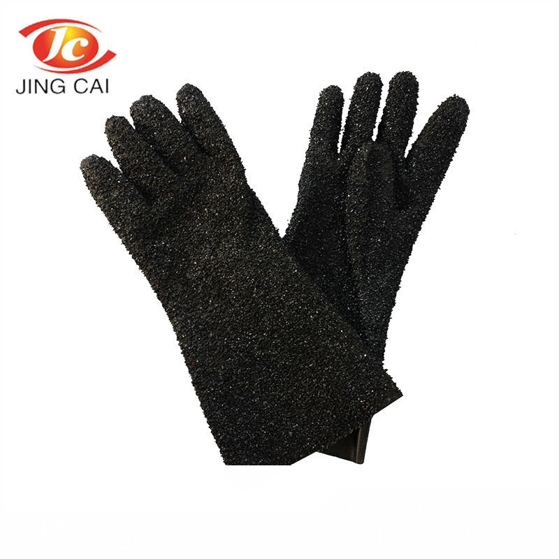 销售35cm黑色颗粒PVC手套 劳保用品工作手套 工业手套