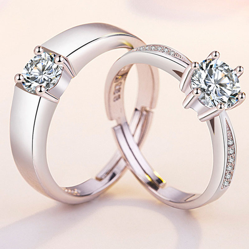 永恒至爱镶锆石情侣对戒 简约时尚六爪镶钻求婚开口男女对戒批发