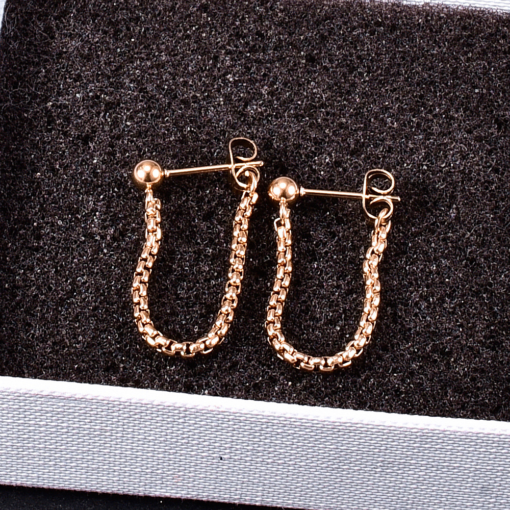 Simple Tassel Chain Rear Hanging Titanium Steel Rose Gold Stud Earrings display picture 5