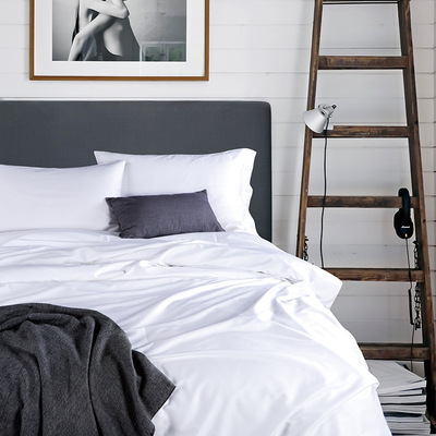 廠家批發酒店民宿80支棉質貢緞四件套 白色賓館布草床上用品 套件