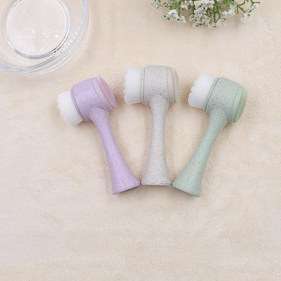 麥稭稈3D雙面洗臉刷軟毛矽膠洗臉儀手動潔面刷清潔毛孔