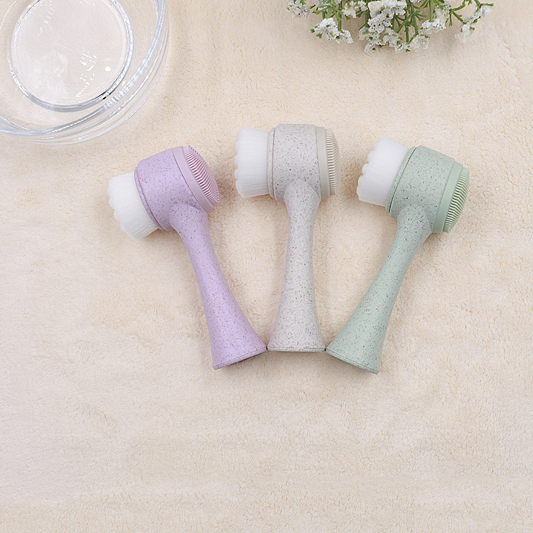 麥稭稈3D雙面洗臉刷軟毛矽膠洗臉儀手動潔面刷清潔毛孔