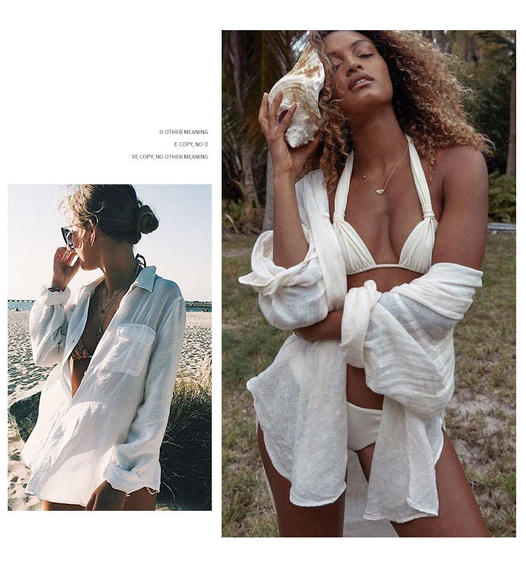 New Crepe Shirt Style Beach Jacket Vacation Sun Protection Clothing Bikini Blouse Women's Swimsuit Outer Wear Cardigan display picture 1