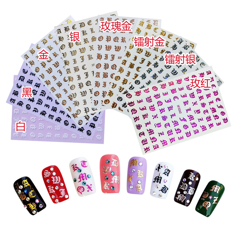 Cross-border explosions art retro English nail stickers nail stickers 8 color XF3262 Cross-border explosions art retro English nail stickers nail stickers 8 color XF3262