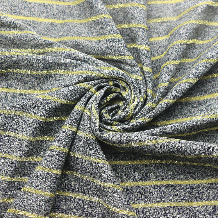 时尚服装T恤面料涤纶黑丝棉白纱麻灰金丝针织纬编彩条单面布汗布