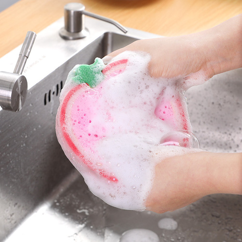 Creative kitchen fruit style thickened sponge scouring pad, powerful decontamination dishcloth, rag, dishwashing dish towel