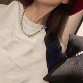 嘻哈复古个性朋克街头粗链OT扣项链男女情侣ins锁骨链 欧美