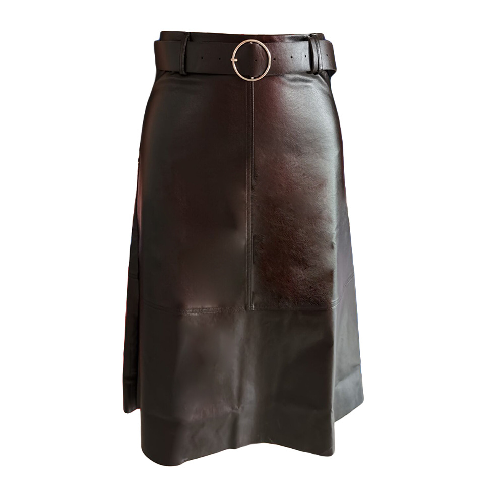 solid color straight high waist leather slim skirt with belt nihaostyles clothing wholesale NSHML85490