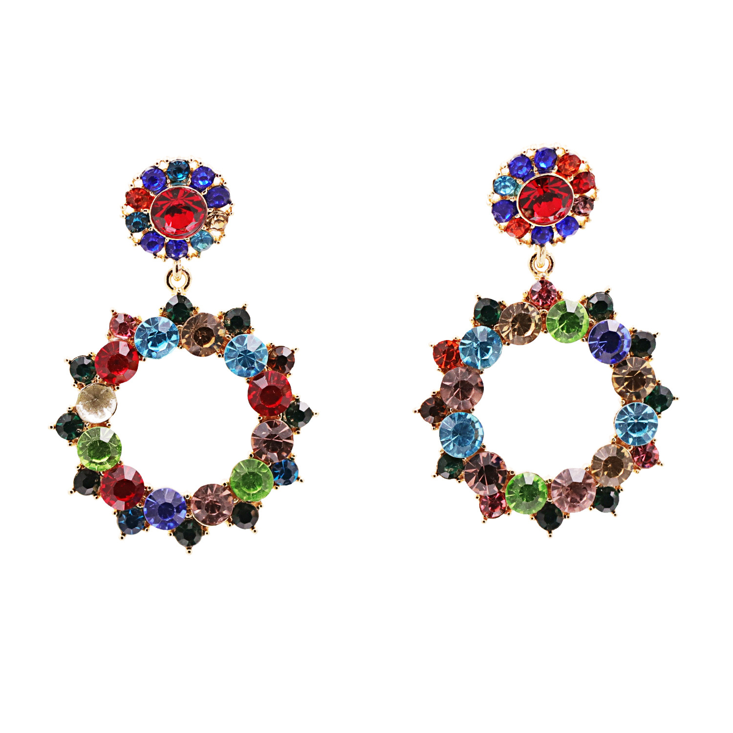 Boucles D&#39;oreilles En Alliage Géométrique À La Mode Pour Femmes Incrustées De Boucles D&#39;oreilles En Strass Colorés display picture 5