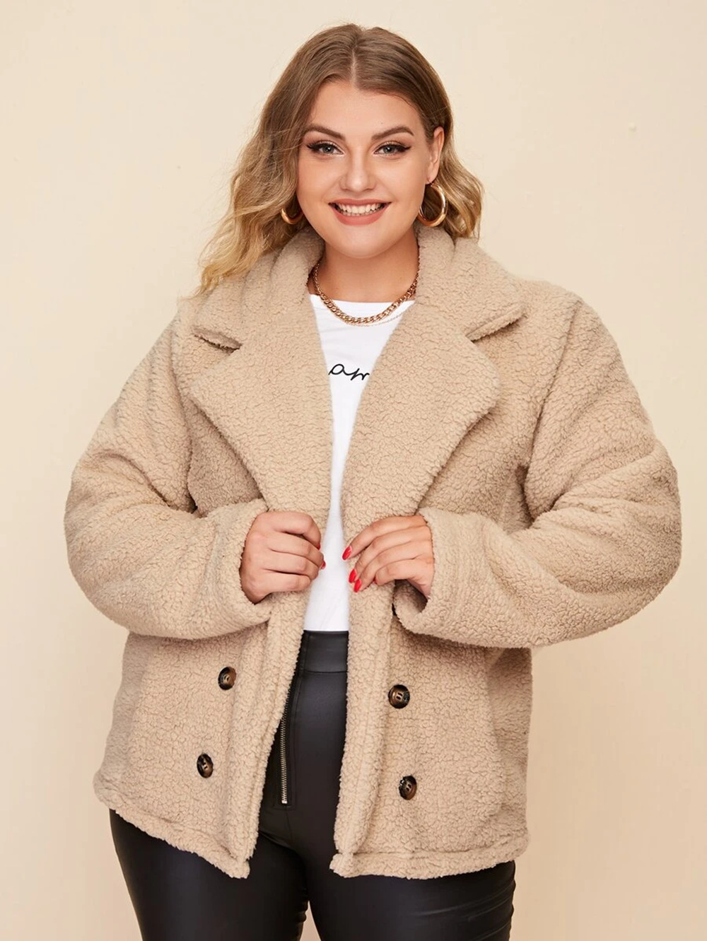new lapel double-breasted large size lamb wool coat NSDF3271