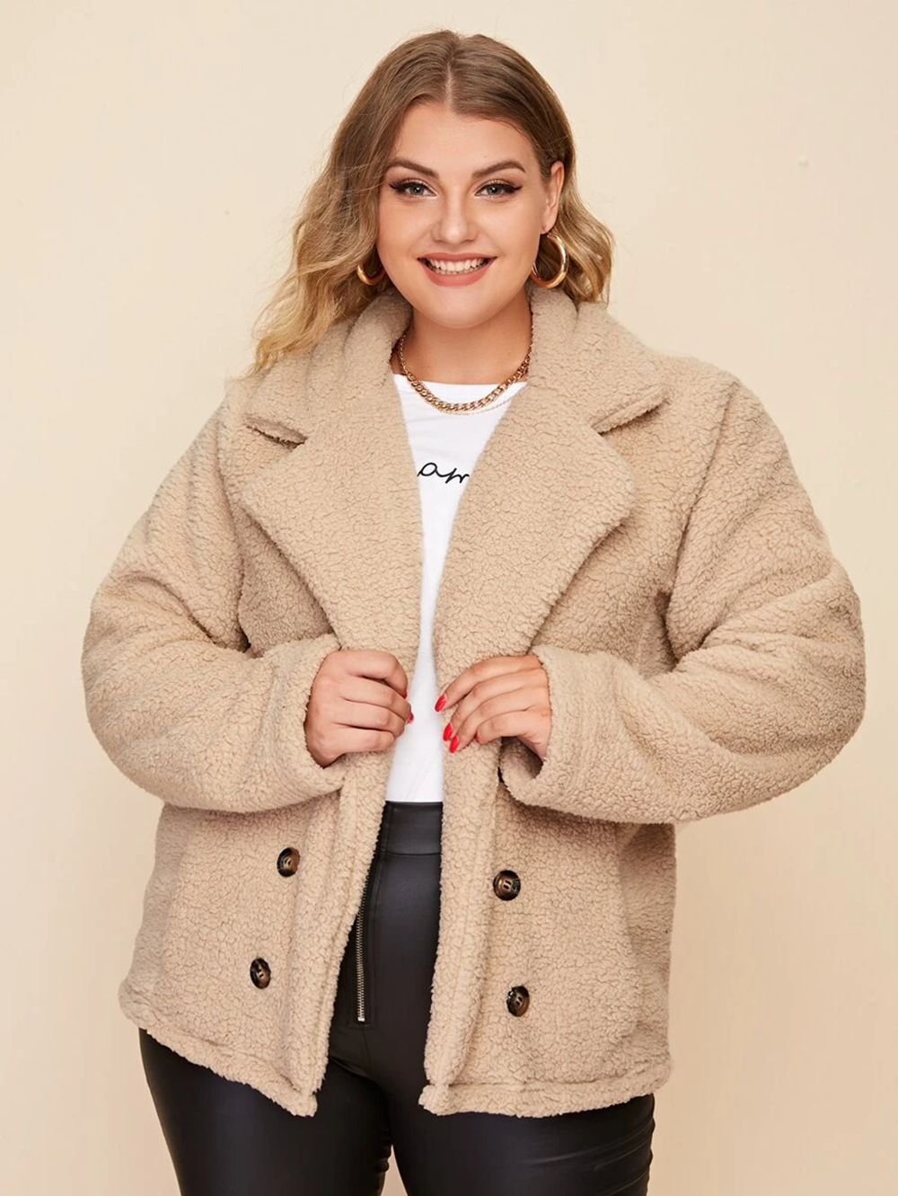   new lapel double-breasted large size lamb wool coat   NSDF3271