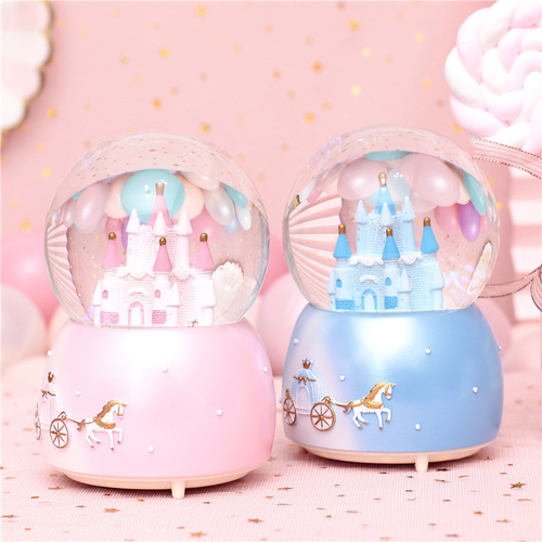 Fairy tale castle crystal ball, colorful carriage, dreamy snowy music box, Christmas gift ornaments for boys and girls