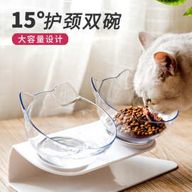 新款网红猫头双碗食品级PC倾斜护颈猫碗可拆易清洗宠物碗宠物食盆