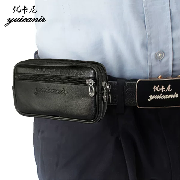 Genuine Leather Phone Bag Men's Belt Waist Bag ID Bag