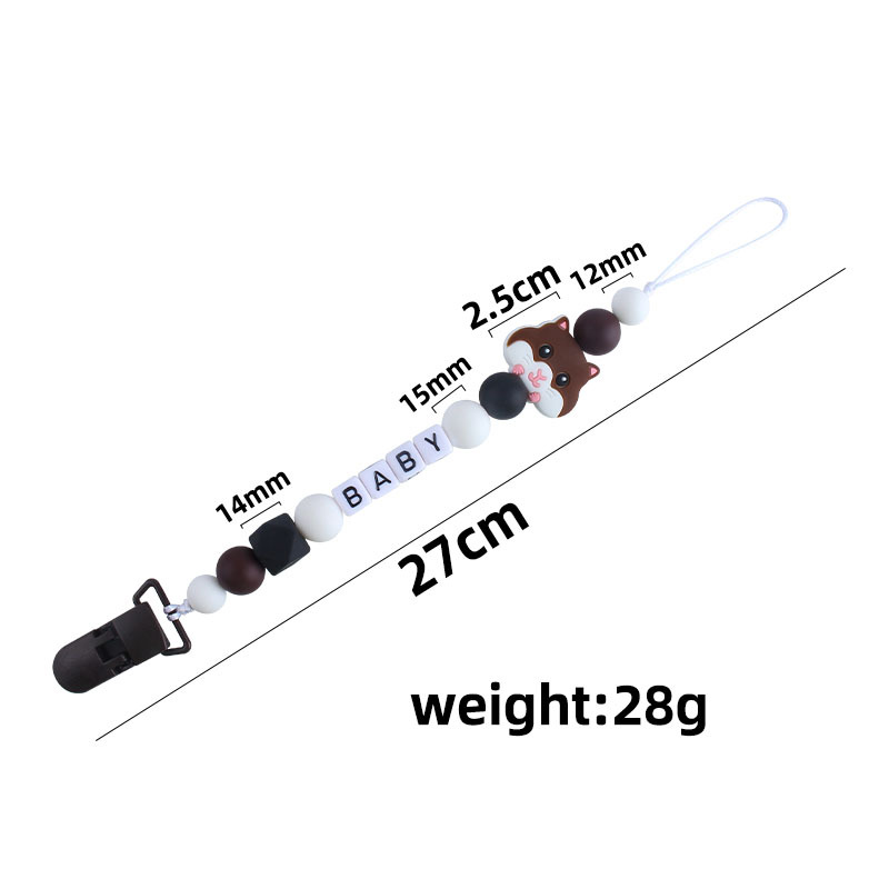 Nuevo plástico chupete clip DIY bebé nombre creativo chupete Cadena de dibujos animados de silicona hamster juguete teether