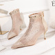 1885-5 European and American wind fashion female boots pointed boots thin diamond thin heels mesh show thin and sexy short boots