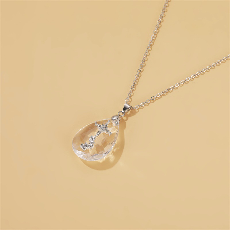 Explosion Of Crystal Cross Necklace Original Temperament Water Drop Pendant Necklace Men And Women Neck Chain Christian Accessories display picture 6