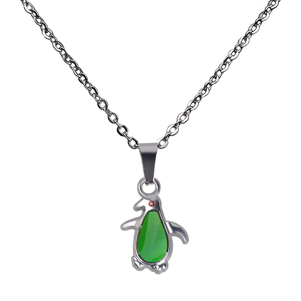 Fashionable Temperature-sensing Cute Penguin Pendant Stainless Steel Necklace display picture 6