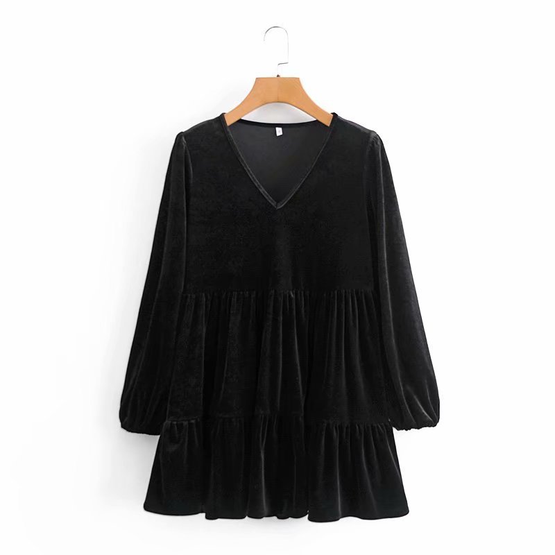 winter velvet V-neck loose dress  NSAM14304