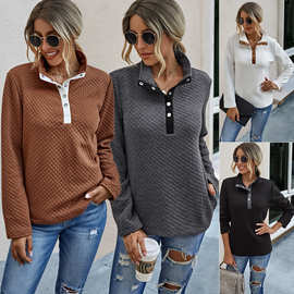 亚马逊 货源2020年秋冬新品撞色带口袋翻领套头卫衣女 SY204S4098