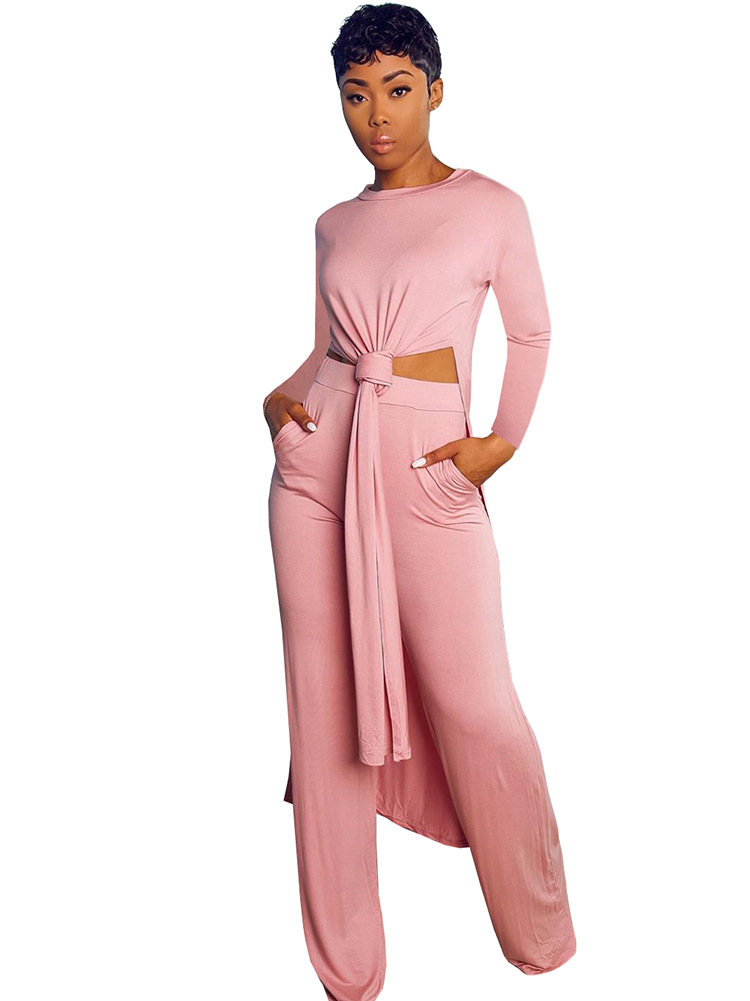 solid color top & pants two-piece set Nihaostyles wholesale clothing vendor NSMDJ75038