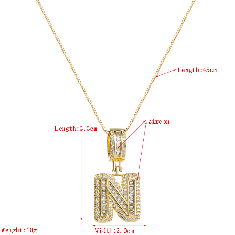 white gem  copper plated real gold 26 English letters necklace