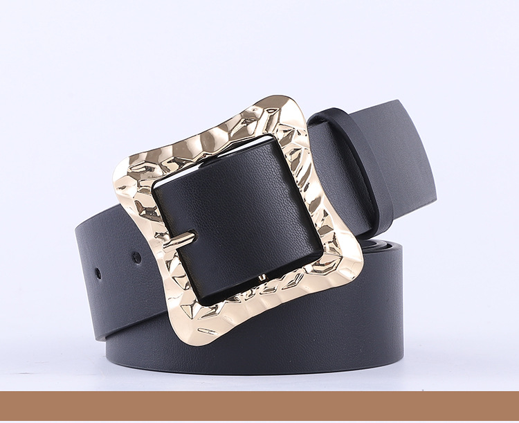 New Fashion Black Wide Belt Retro Combination Gold And Silver Buckle Geometric Square Buckle Concave Belt Wholesale Nihaojewelry display picture 3