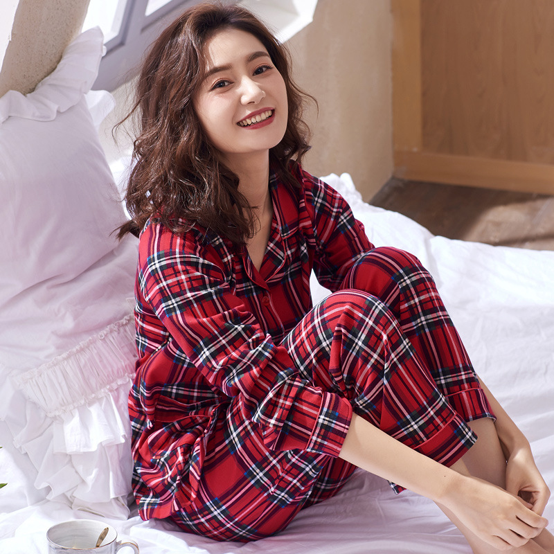 Pijamas otoño mujer primavera y otoño 100% algodón de manga larga algodón estilo coreano mamá de mediana edad Otoño e Invierno traje de uso doméstico de mujer