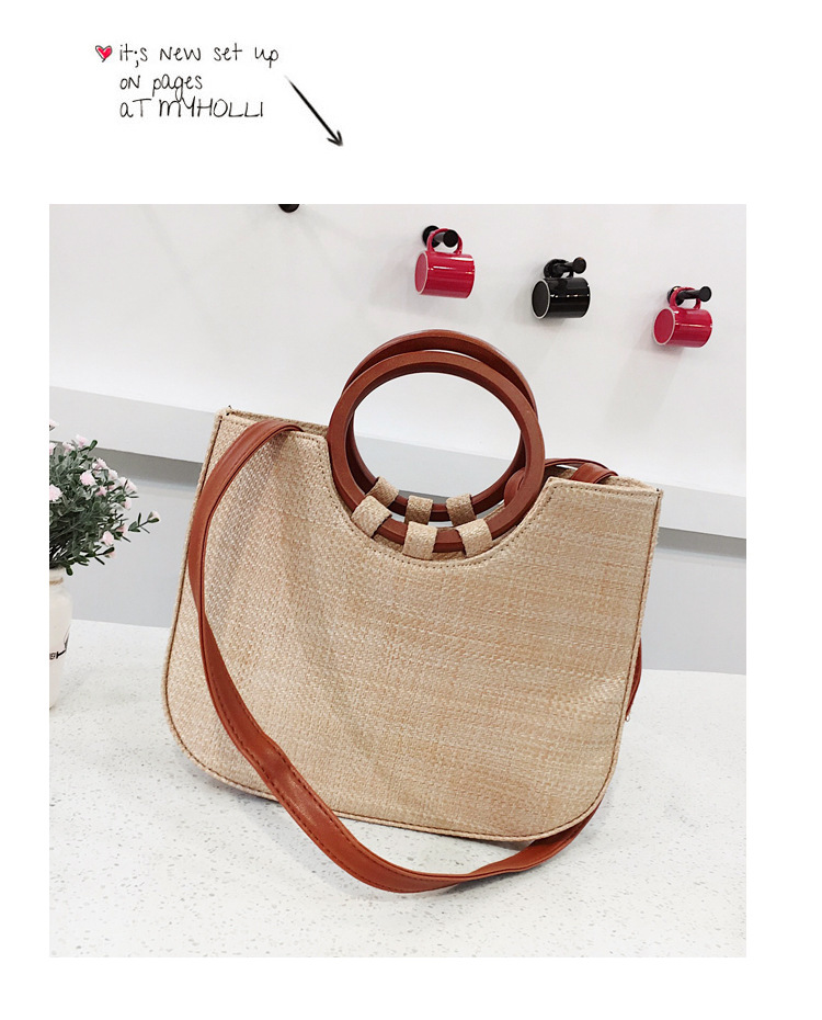 New Korean  Simple Straw  Wooden Handle Handbag display picture 5