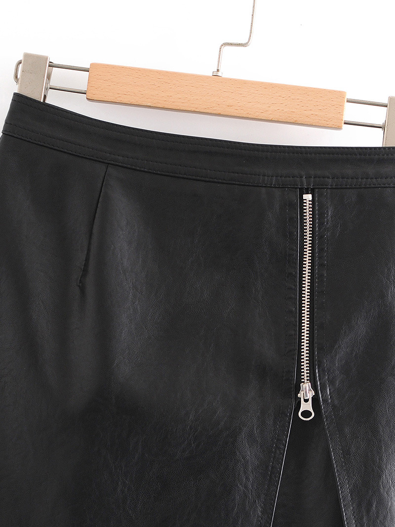 early autumn new high waist bag hip zipper a-line PU leather skirt NSAM5768