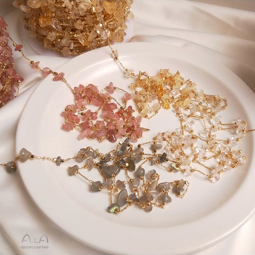Natural strawberry crystal citrine color-preserving chain 14K gold-plated real gold handmade loose chain diy bracelet necklace material