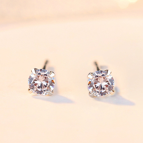 Zircon earrings four-prong light luxury compact temperament earrings sterling silver fashion jewelry simulated diamond earrings