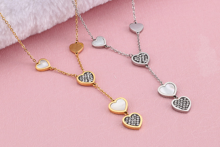 Korean temperament love titanium steel diamond necklace shell wild earrings set wholesale