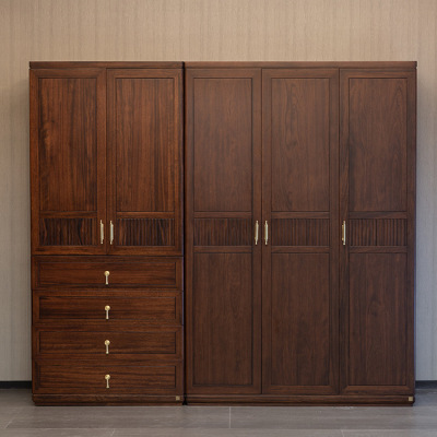 新中式实木家具乌金木衣柜实木卧室家具带储物格|ms