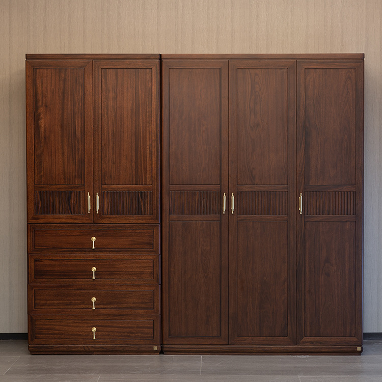 新中式实木家具乌金木衣柜实木卧室家具带储物格|ms