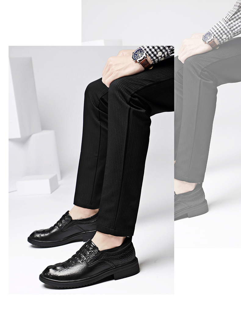 Men's Alligator Pattern Leather Shoes Round Toe Casual Formal_voghion.com