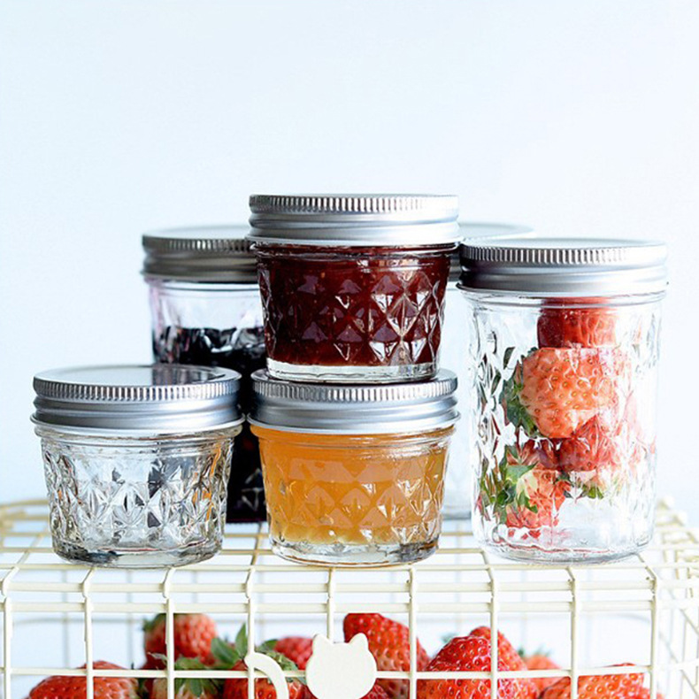 批发钻石果酱瓶透明玻璃燕窝瓶带铝盖酱菜玻璃瓶鱼子酱瓶