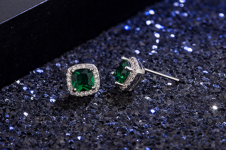 Fashion Square Diamond-set Zircon Emerald Copper Earrings display picture 5